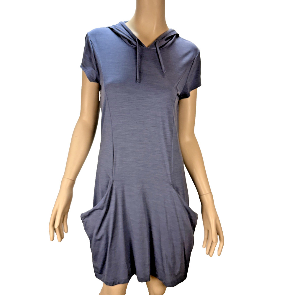 Icebreakers Yanni Hooded Dress Size M Slate Blue Merino Wool Pocket Short Sleeve